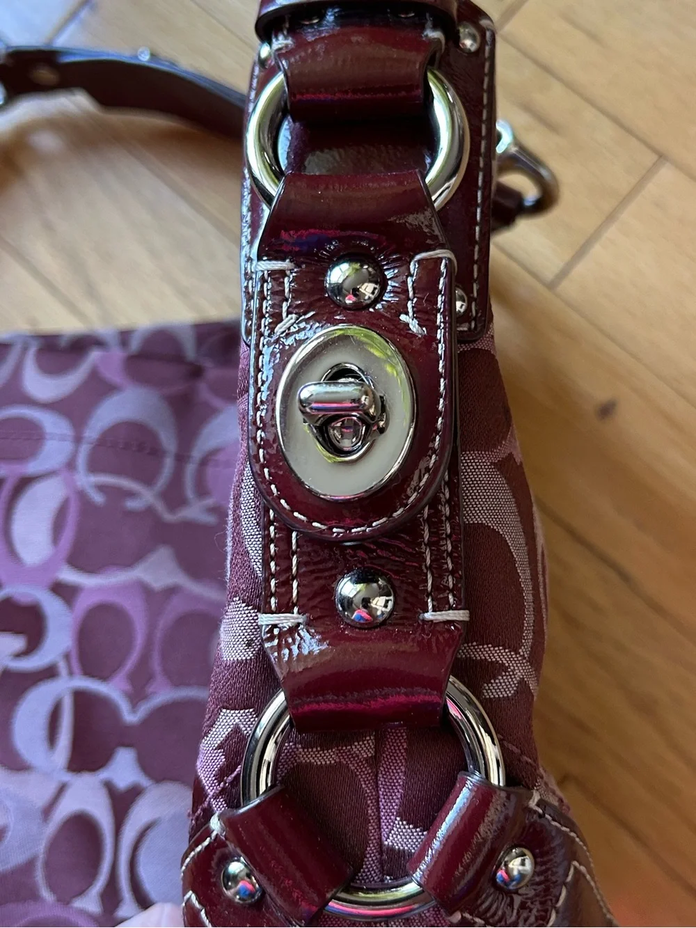 Coach Plum Logo Jacquard Shoulder Bag